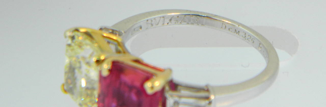 Women's Bulgari No-Heat Burma Ruby Fancy Yellow Diamond Twin Ring