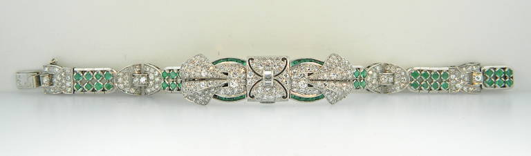 Retro Verger Freres Lady's Platinum Emerald Diamond Bracelet Wristwatch