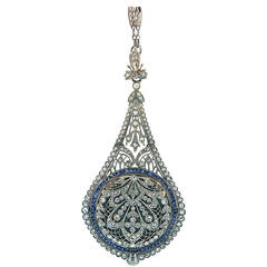 C.H. Meylan Sapphire Diamond Platinum Belle Epoque Watch Pendant