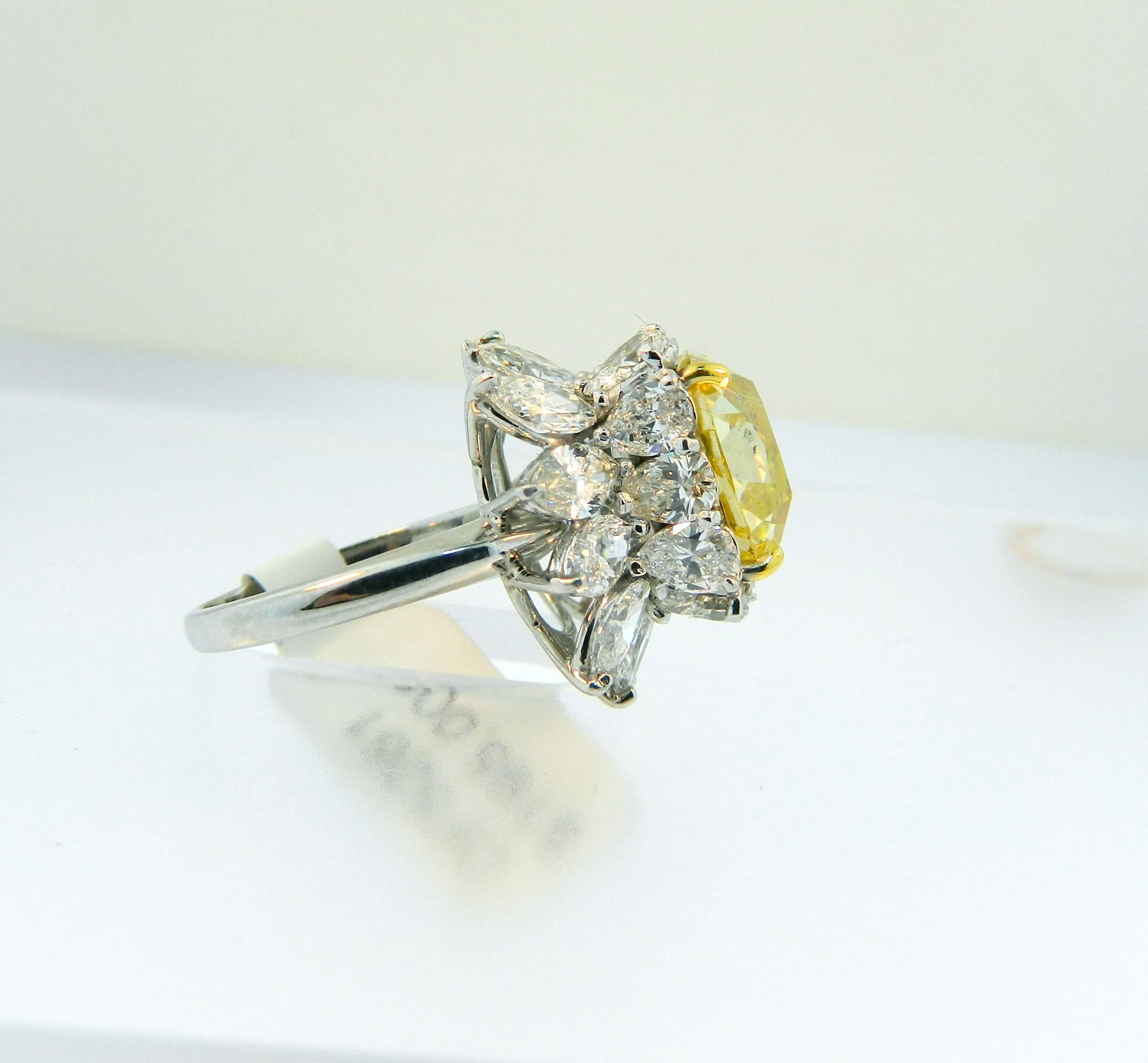 1950s GIA Cert 5.93 Carat Fancy Intense Yellow Old Mine Brilliant Diamond Ring In Excellent Condition In Chicago, IL