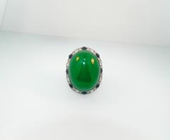 1950s Jade Moonstone Sapphire Diamond  Platinum Ring