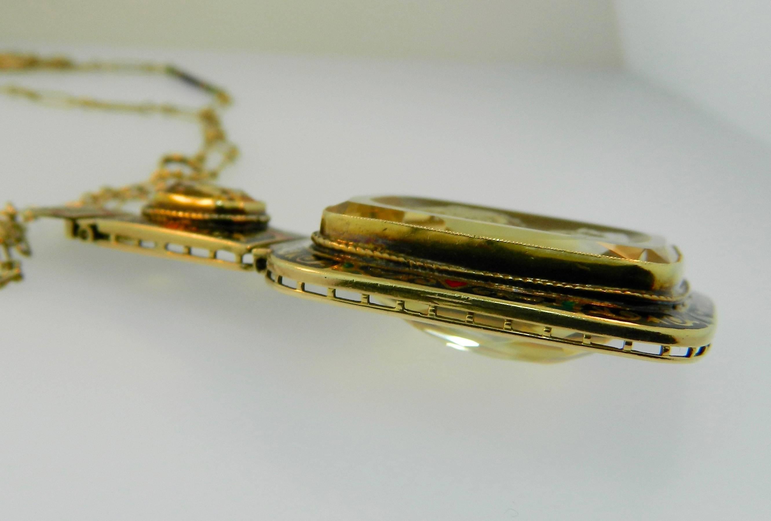 Victorian Enamel Carved Citrine Gold Necklace  1