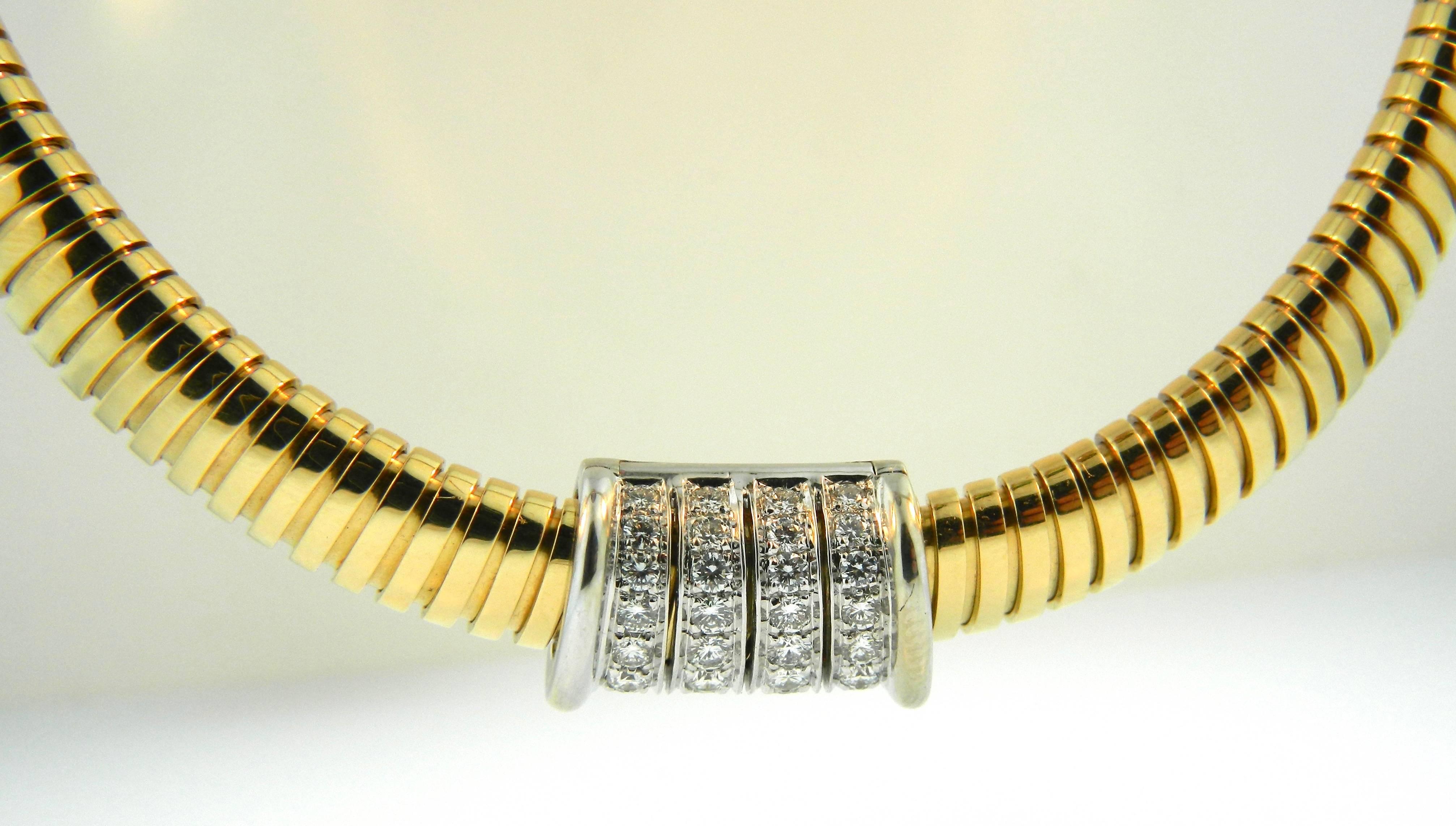 Retro Picchiotti Italy Diamond Gold Tubogas Choker Necklace For Sale