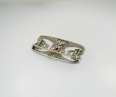 Art Deco Platinum Diamond and Unheated Burmese Ruby Brooch