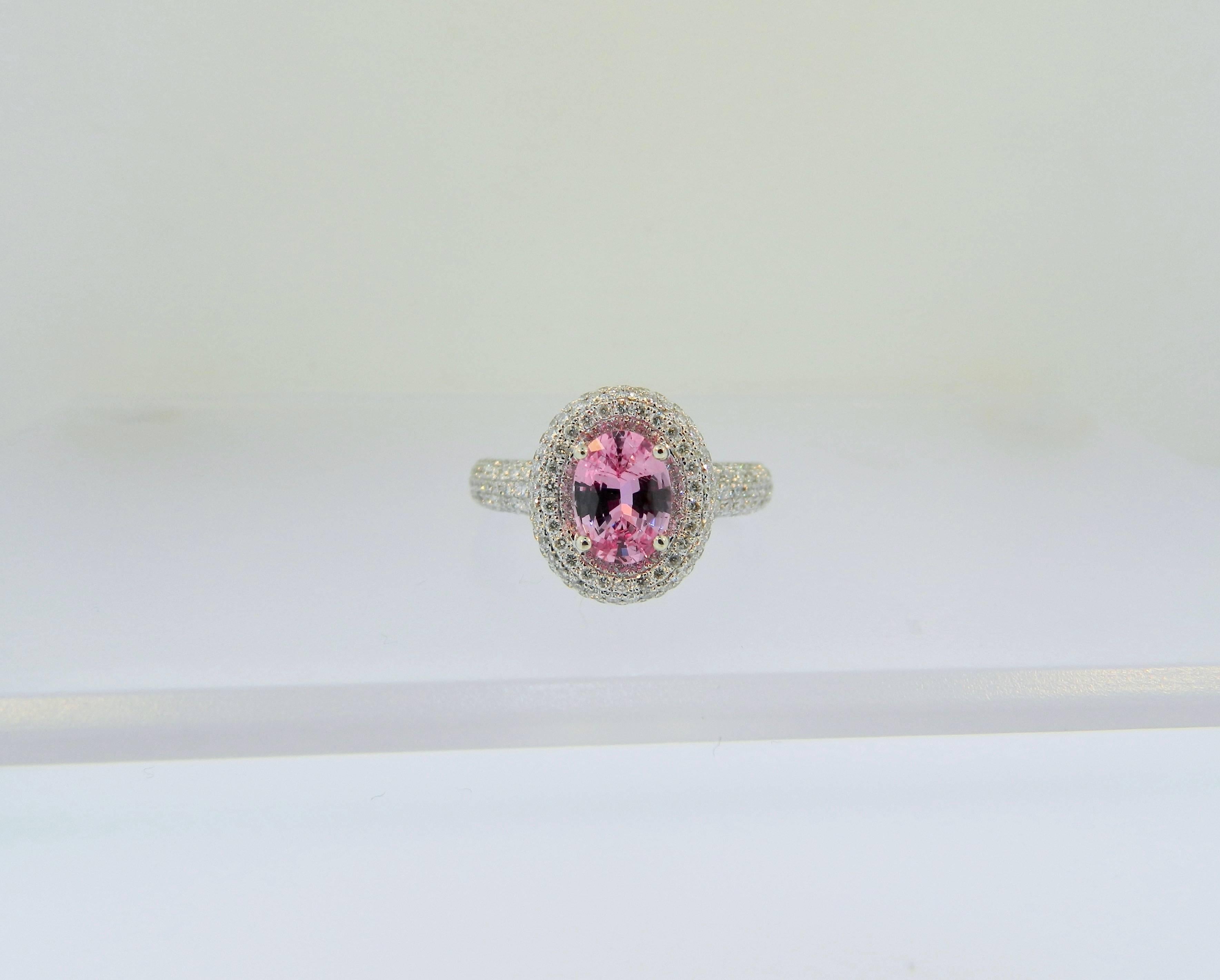 GIA Cert Pink Sapphire Diamond Gold Ring In New Condition In Chicago, IL