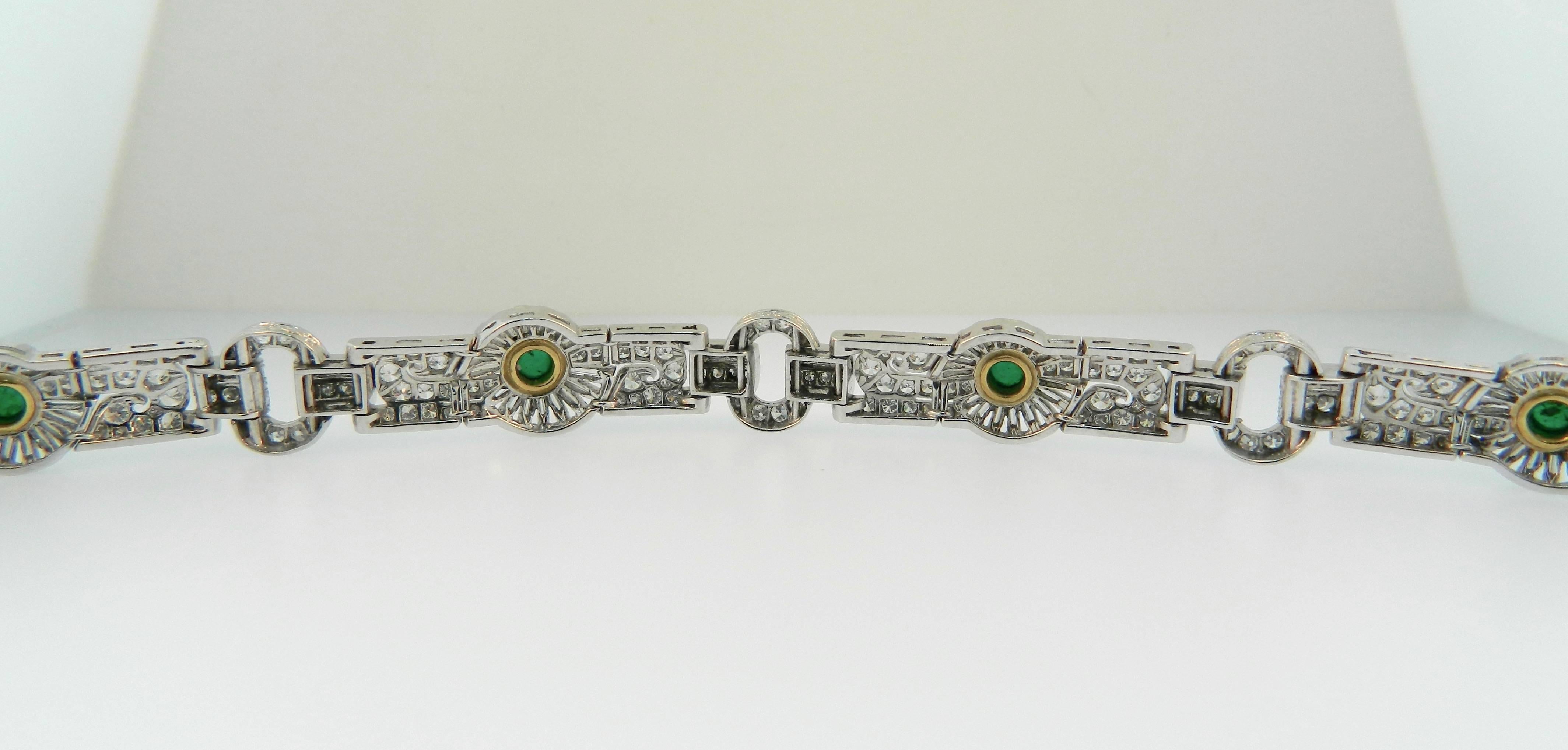 Women's Art Deco Diamond Emerald Platinum Bracelet