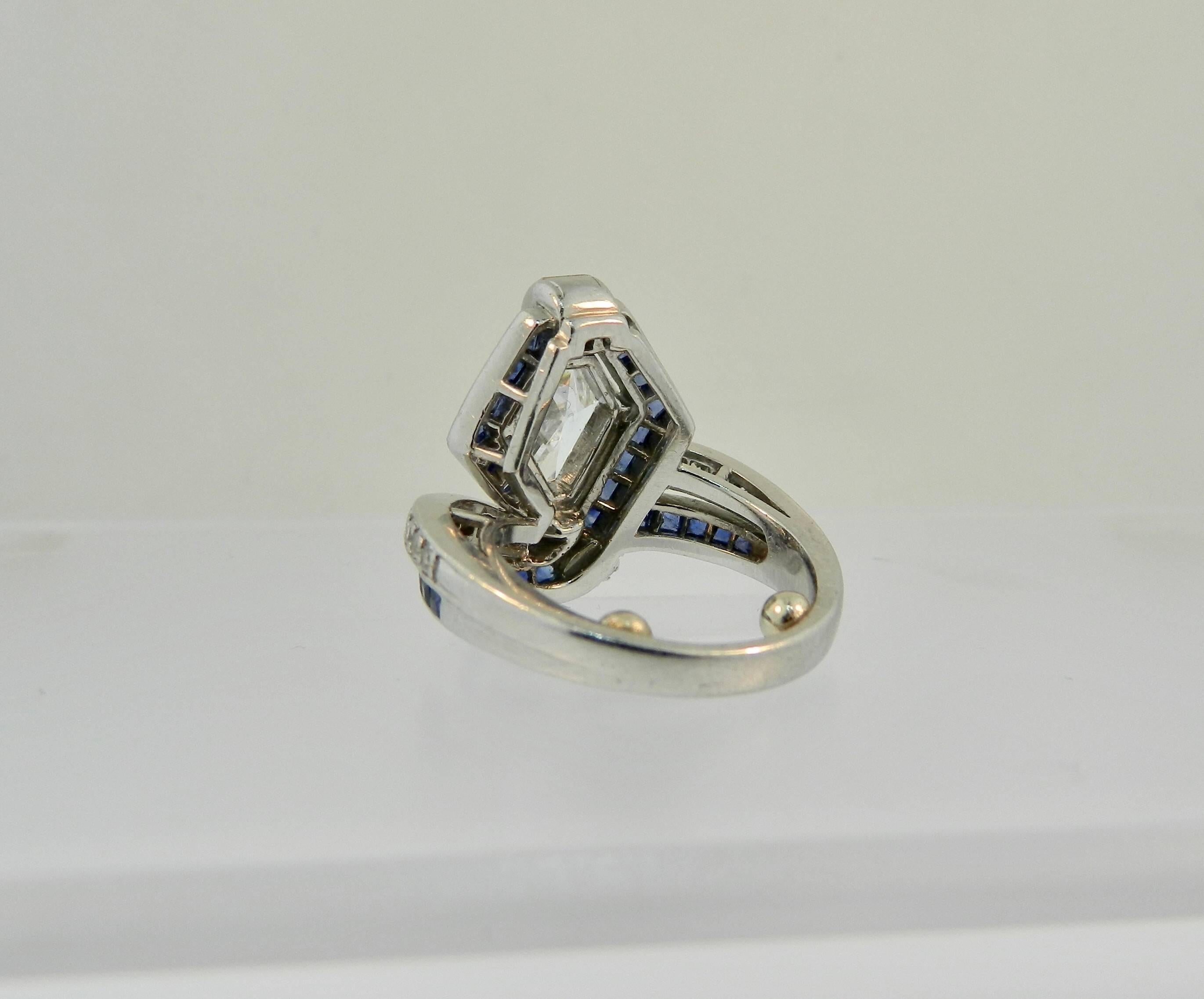 Art Deco Diamond Sapphire Platinum Egyptian Cobra Ring In Excellent Condition For Sale In Chicago, IL