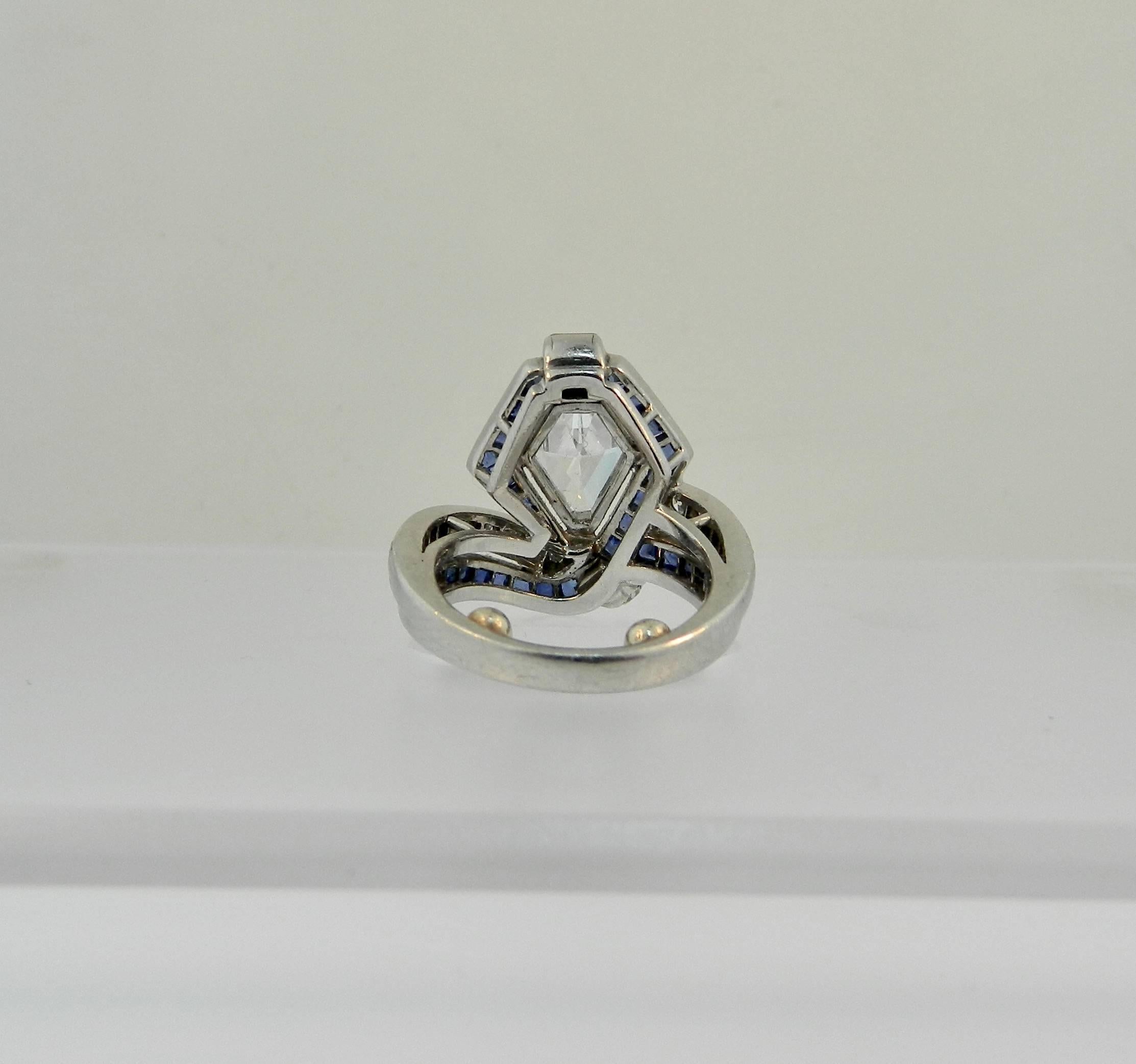 Women's Art Deco Diamond Sapphire Platinum Egyptian Cobra Ring For Sale