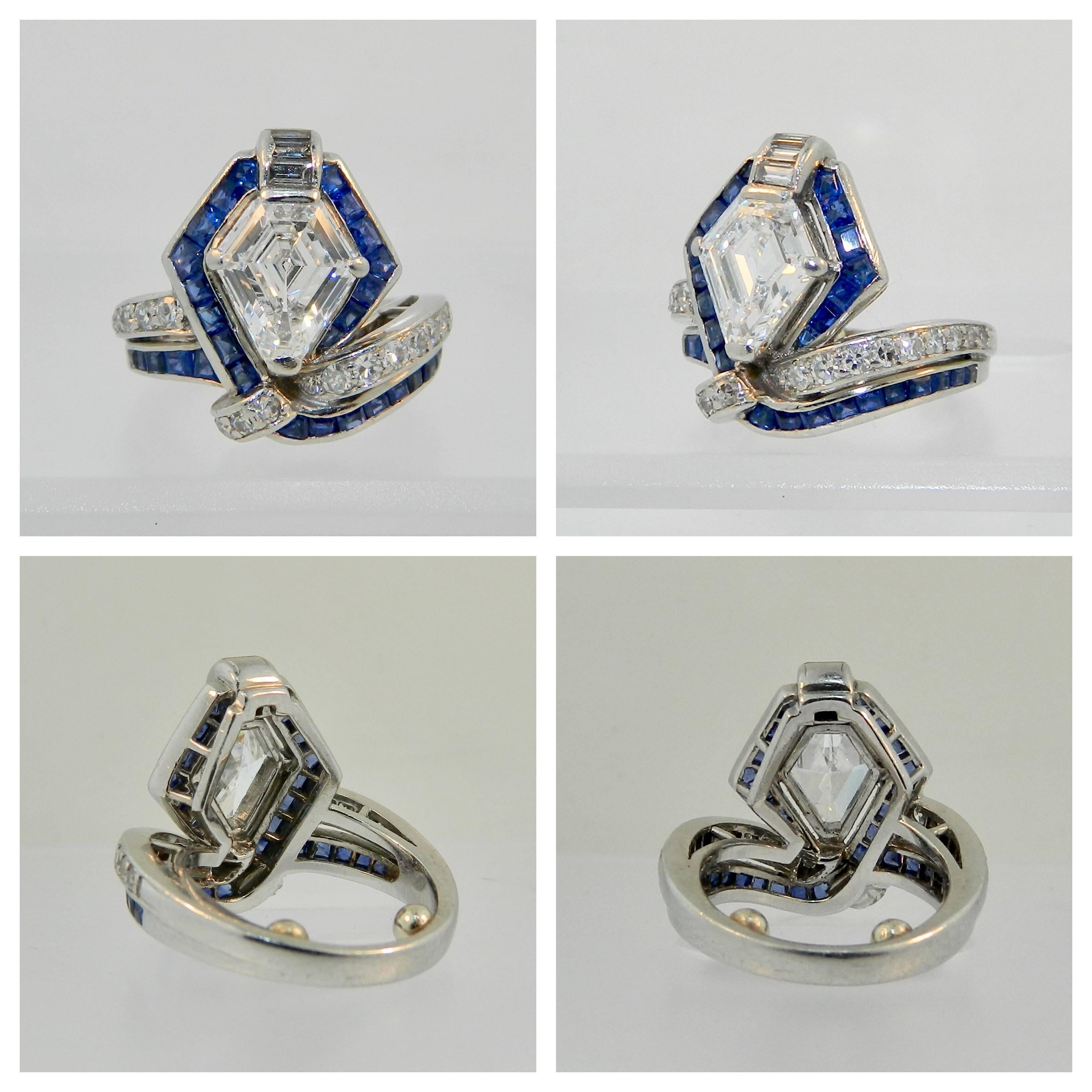 Art Deco Diamond Sapphire Platinum Egyptian Cobra Ring For Sale 1