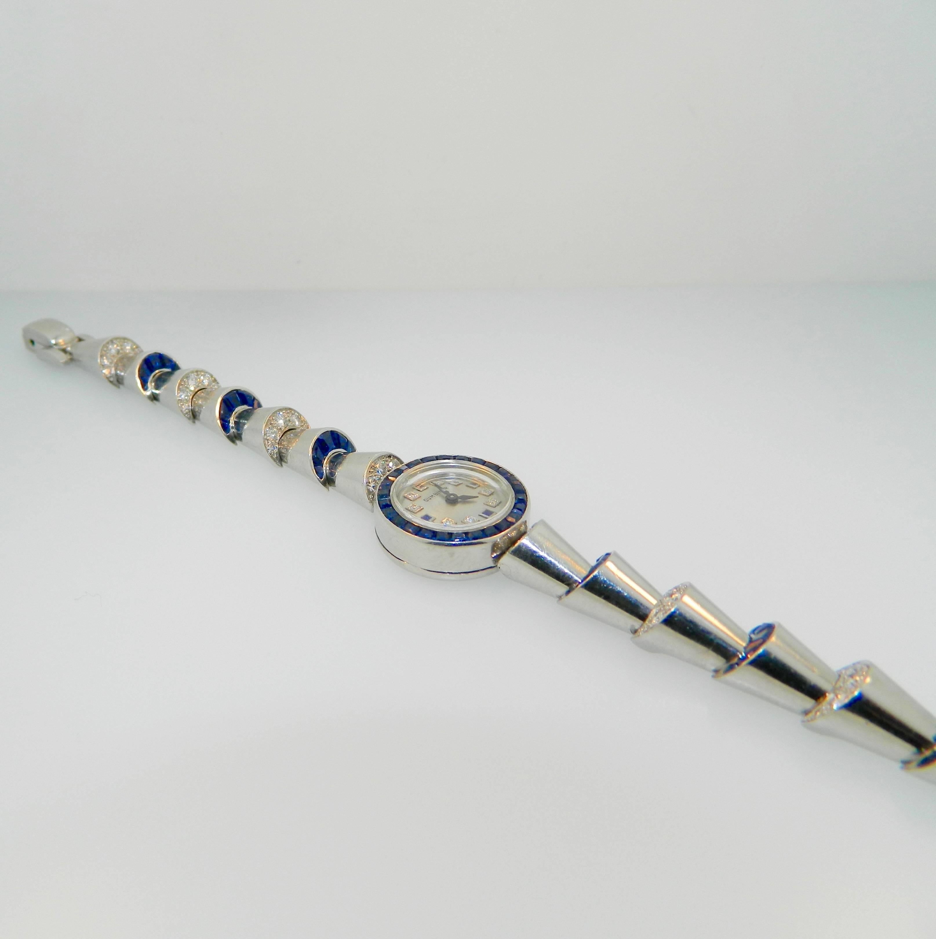 Women's Oscar Heyman Ladies Platinum Diamond Sapphire Wristwatch For Sale