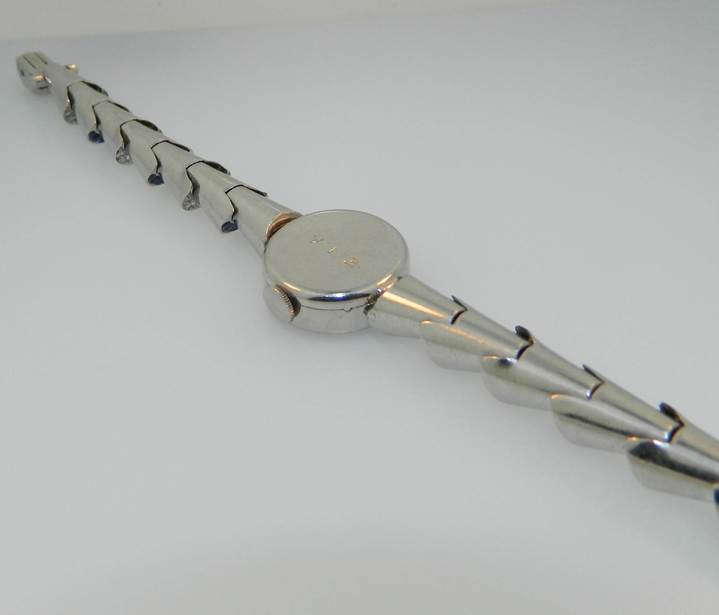 Oscar Heyman Ladies Platinum Diamond Sapphire Wristwatch For Sale 1