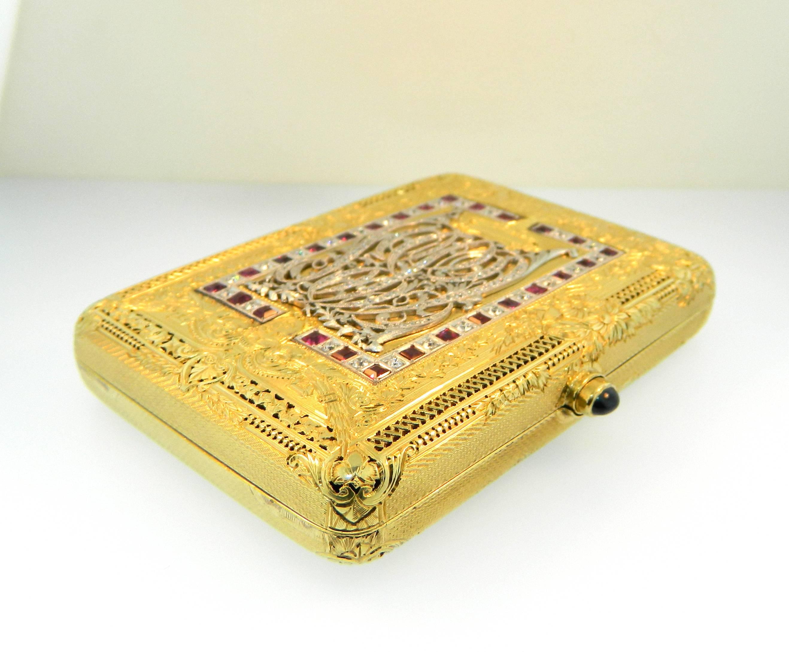 Art Deco 1940s Nat Koslow Diamond Sapphire Ruby Gold Compact