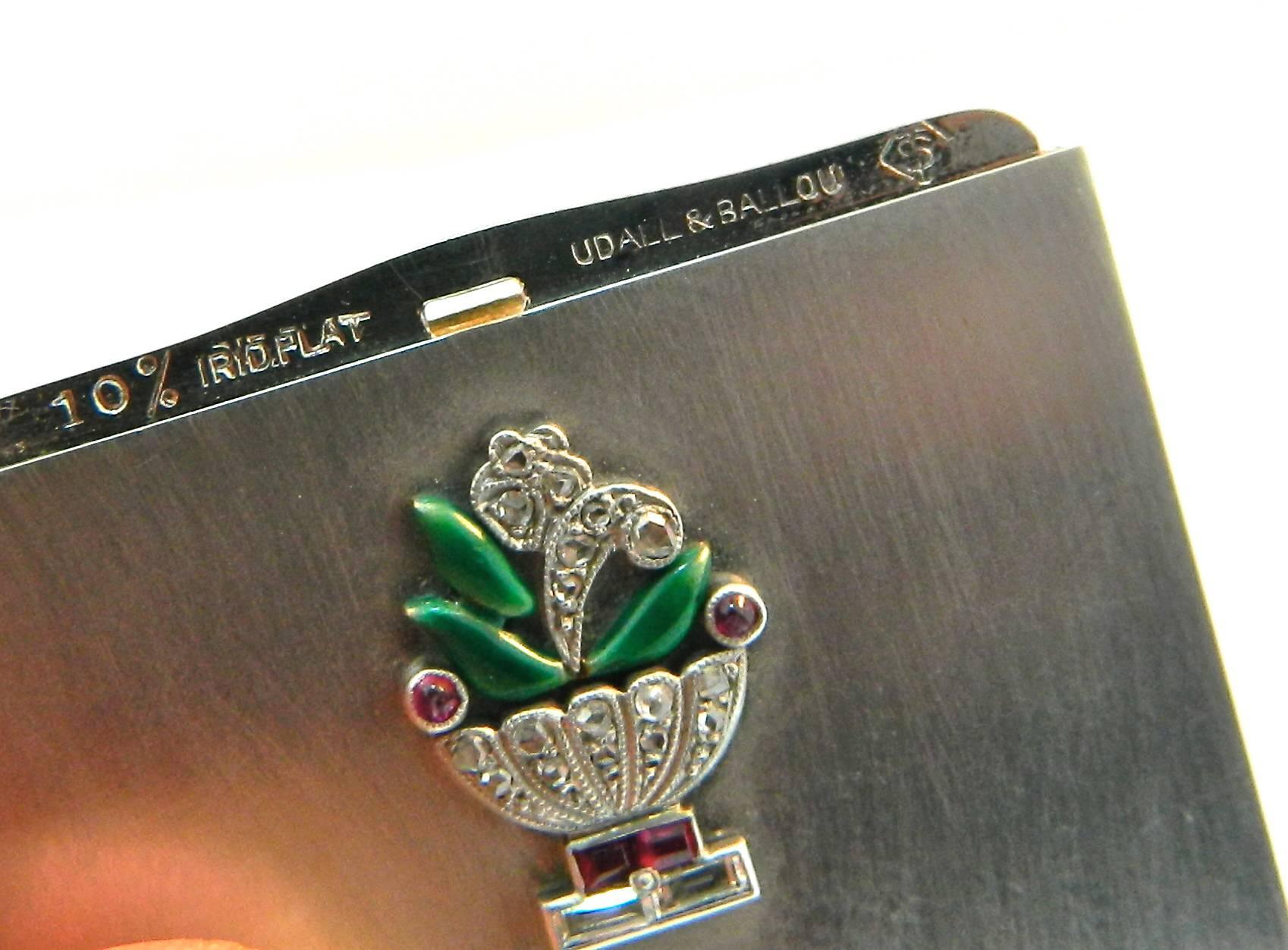 Women's Art Deco Udall & Ballou Platinum Diamond Onyx Ruby Vanity Case/Compact For Sale