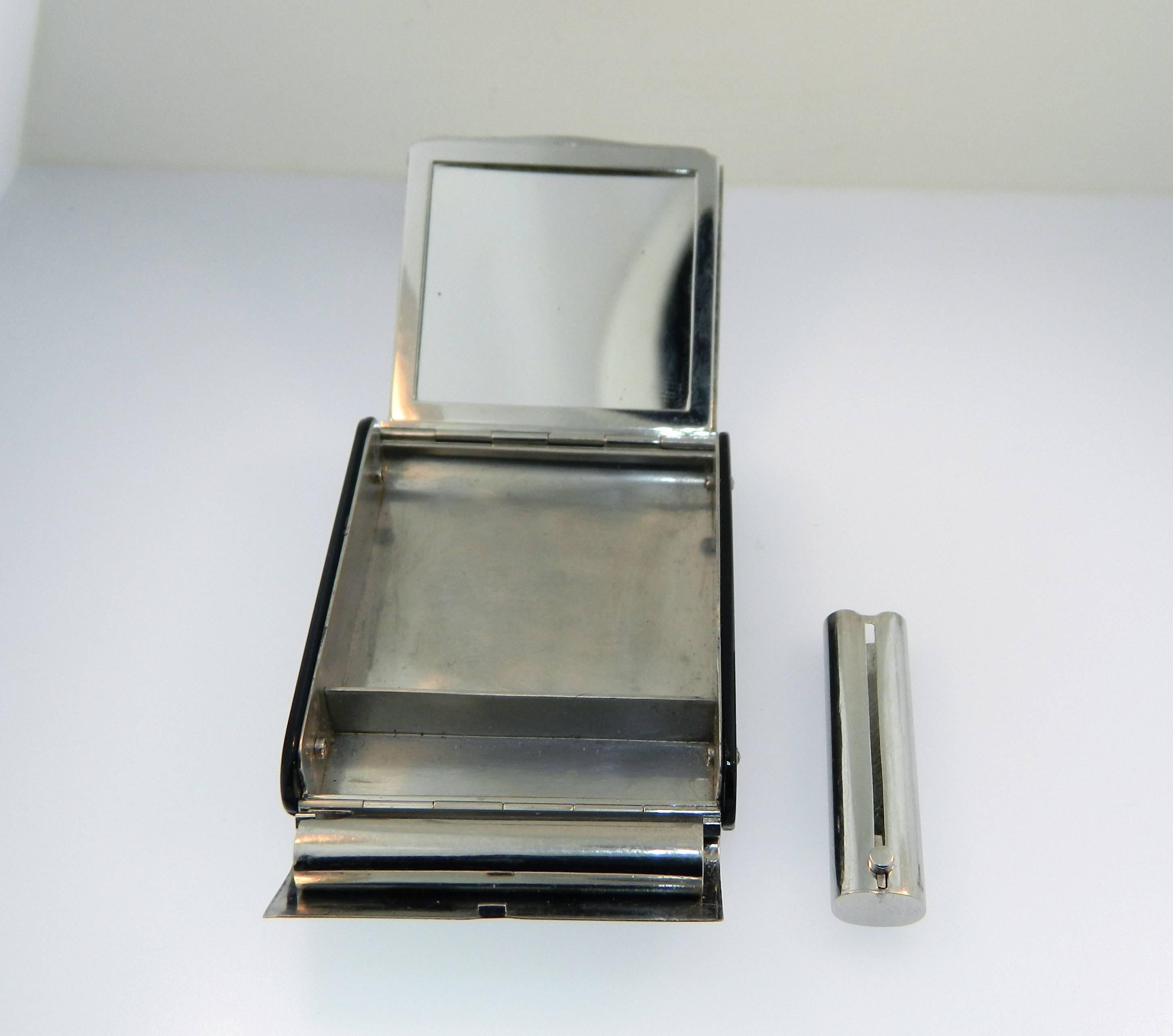 Art Deco Udall & Ballou Platinum Diamond Onyx Ruby Vanity Case/Compact For Sale 3