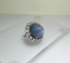 1950s Large Star Sapphire Diamond Platinum Cocktail Ring