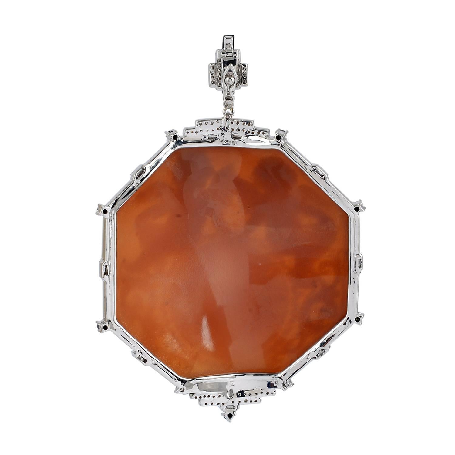 Cameo Diamond Gold Pendant  In New Condition In New York, NY