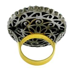 Emerald Diamond Silver Gold Cameo Ring