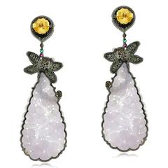 Lavender Jade Emerald Ruby DiamonGold Dragonfly Earrings