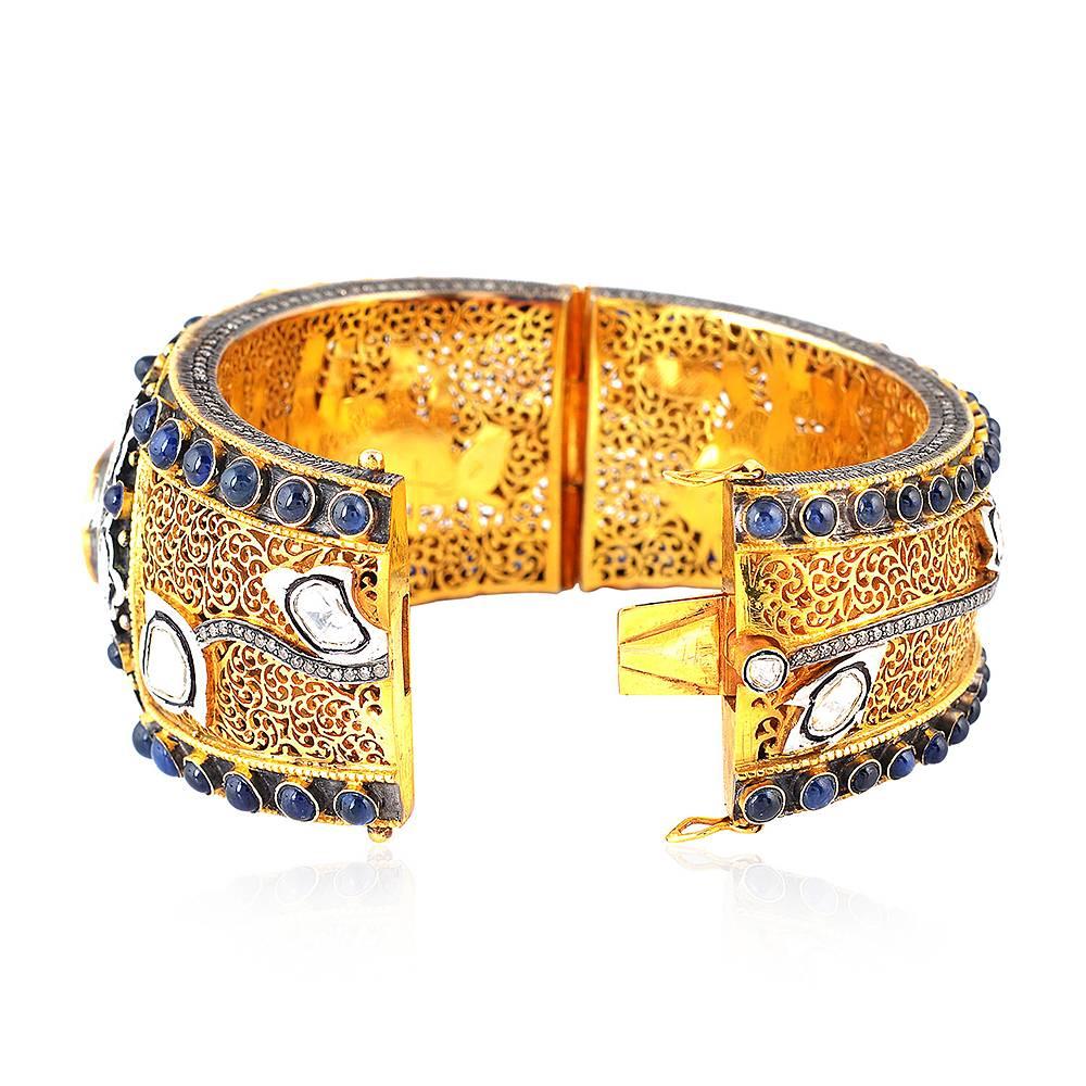 Sapphire Diamond Gold Bangle Bracelet In New Condition In New York, NY