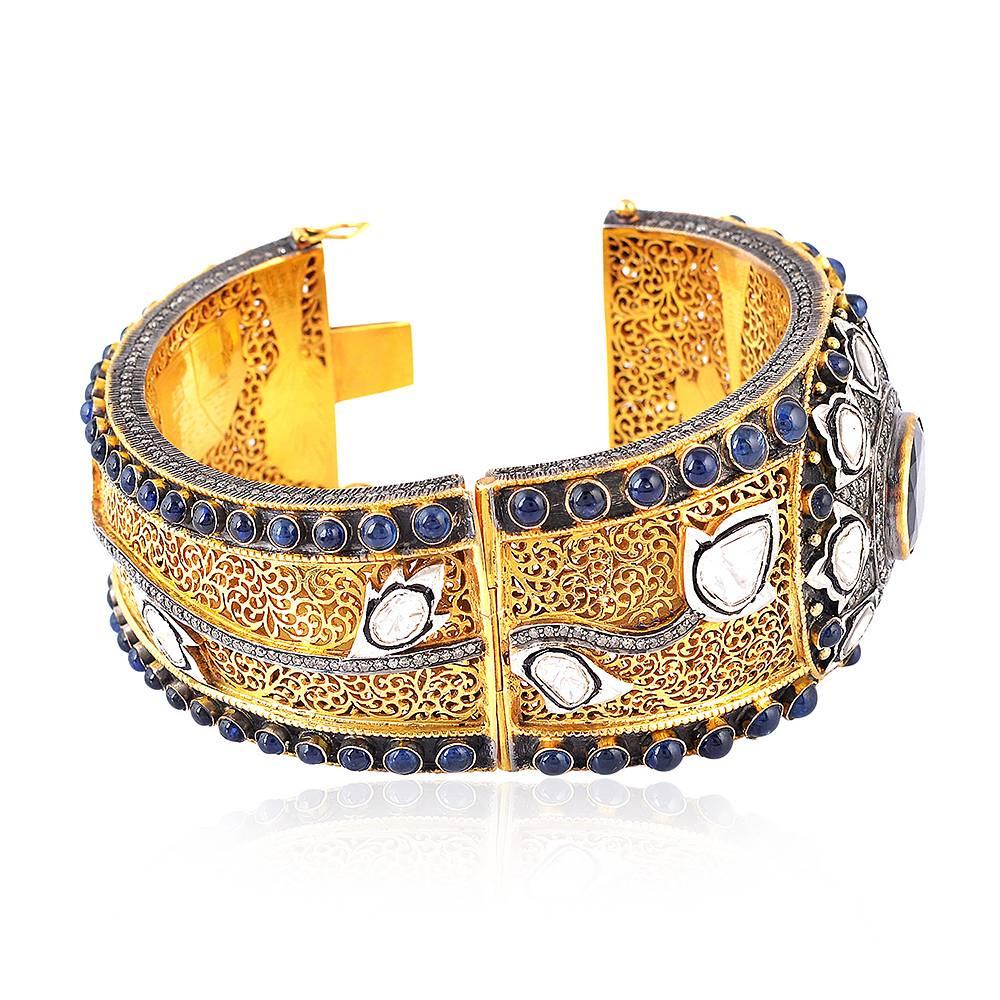 Sapphire Diamond Gold Bangle Bracelet 1