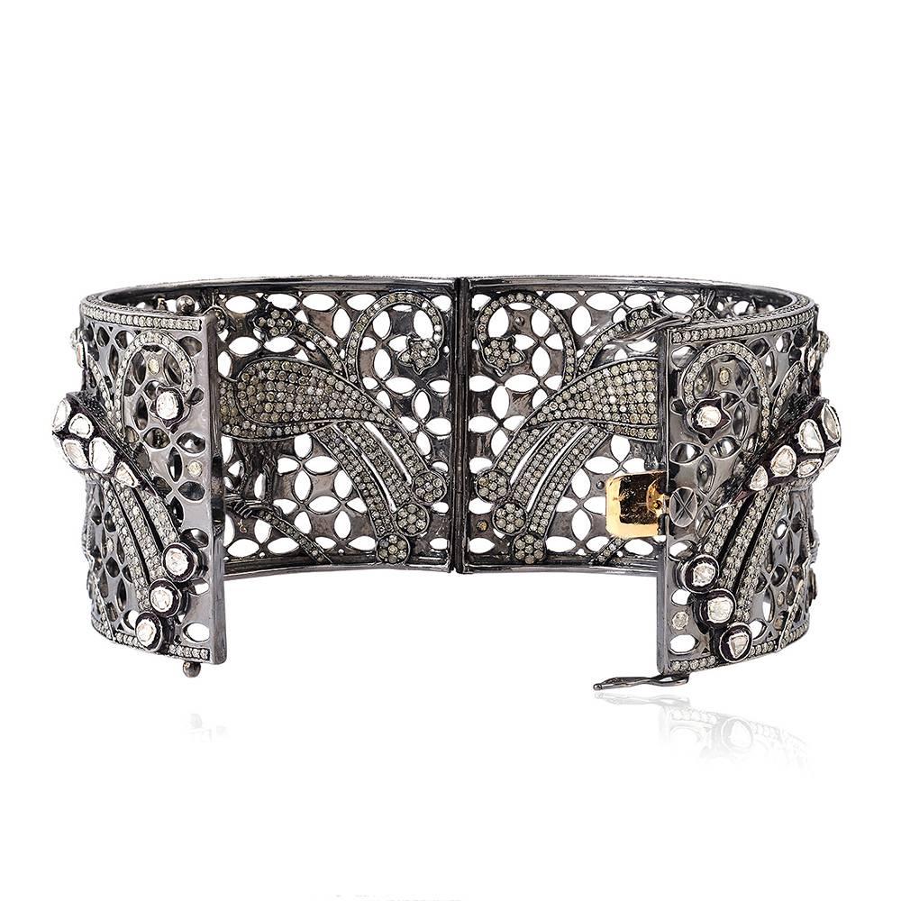 Rosecut and Pave Diamond Bangle Bracelet In New Condition In New York, NY