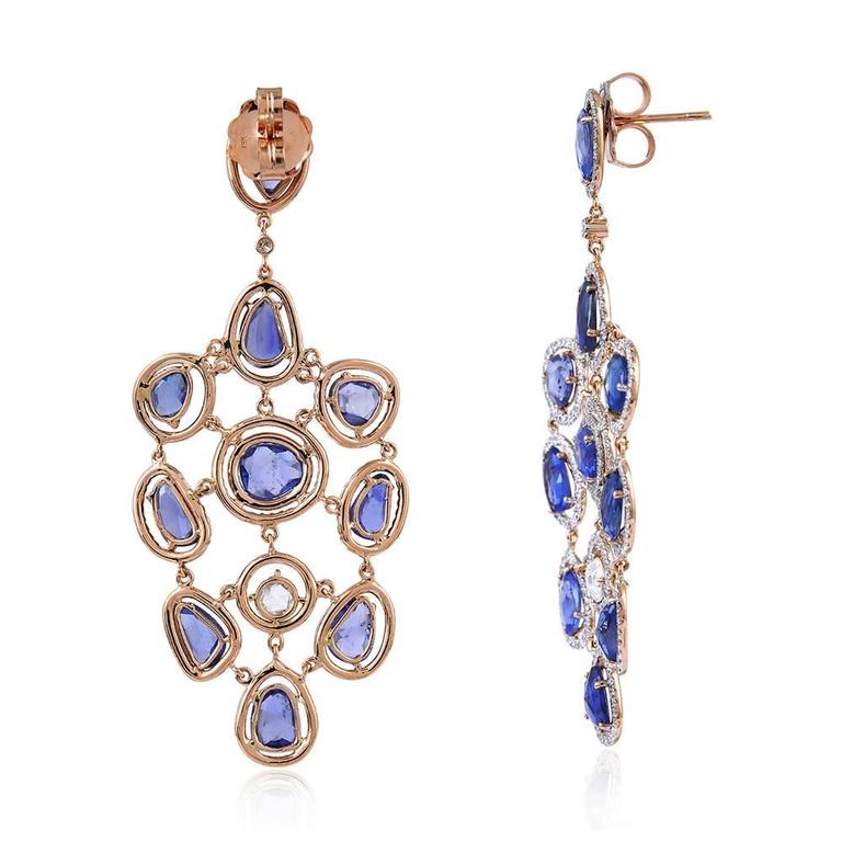Sapphire Diamond Gold Chandelier Earrings at 1stdibs