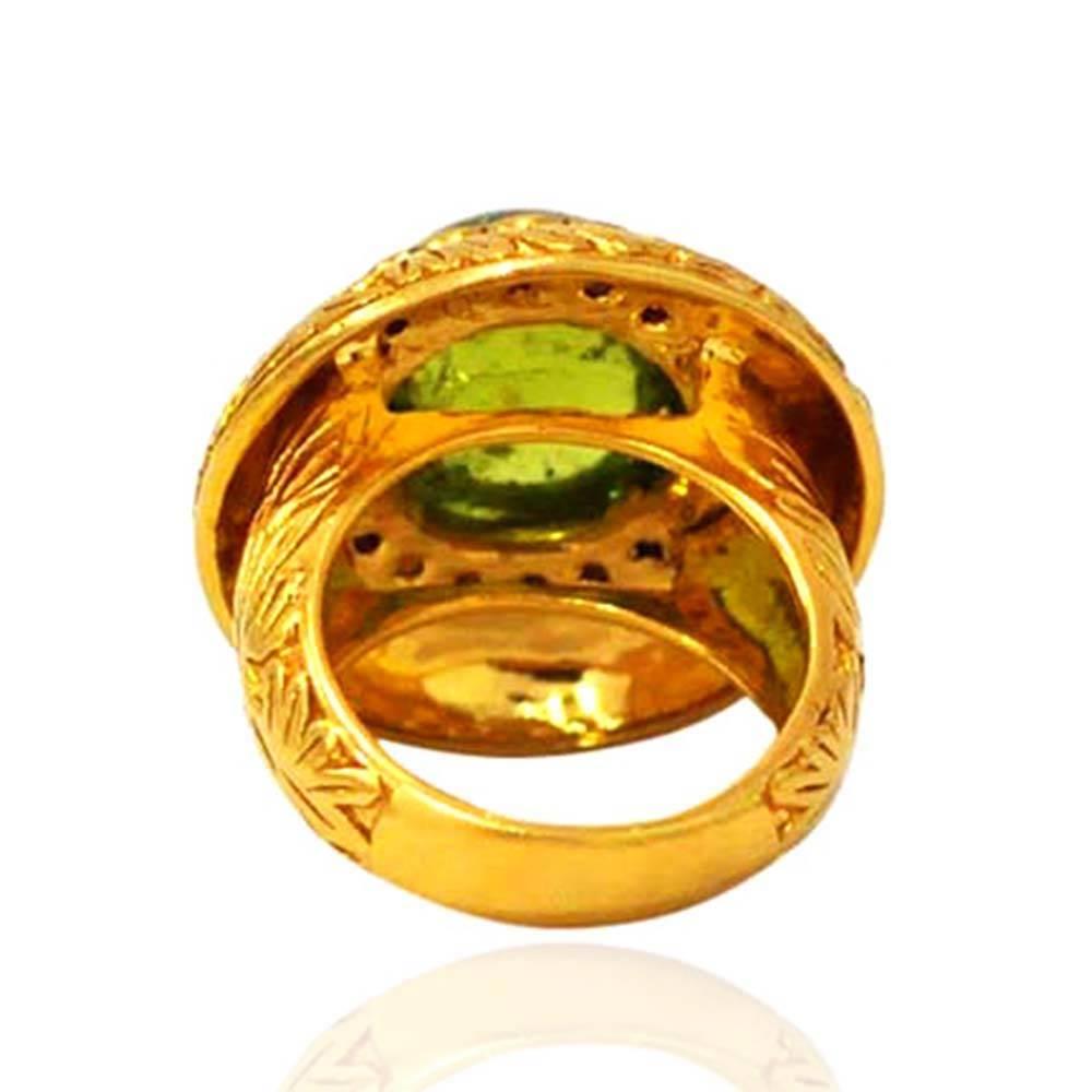 Modern Green Tourmaline Diamond Gold Ring