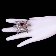 Rose Cut Diamond Turtle Ring With Center Stone Tourmaline In 14k Gold & Silver