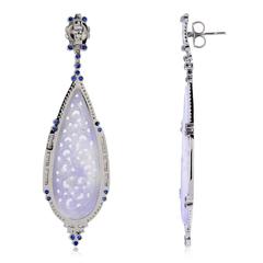 Blue Sapphire Lavender Jade Diamonds Gold Earrings