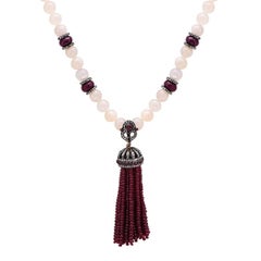 Ruby Diamond Rose Quartz Tassel Necklace