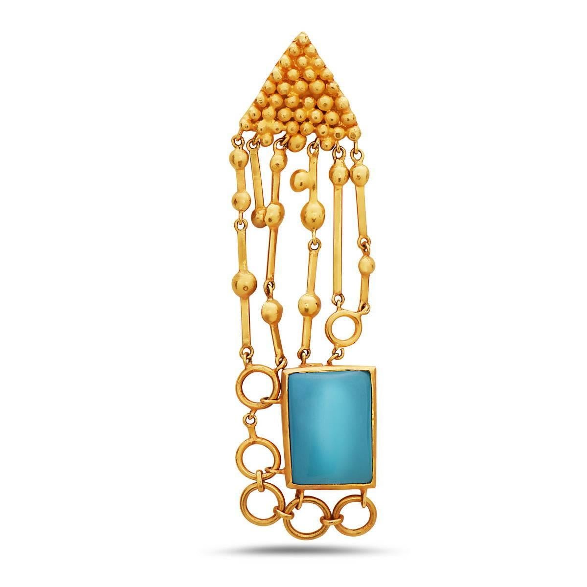 Contemporary Turquoise Gold Earring