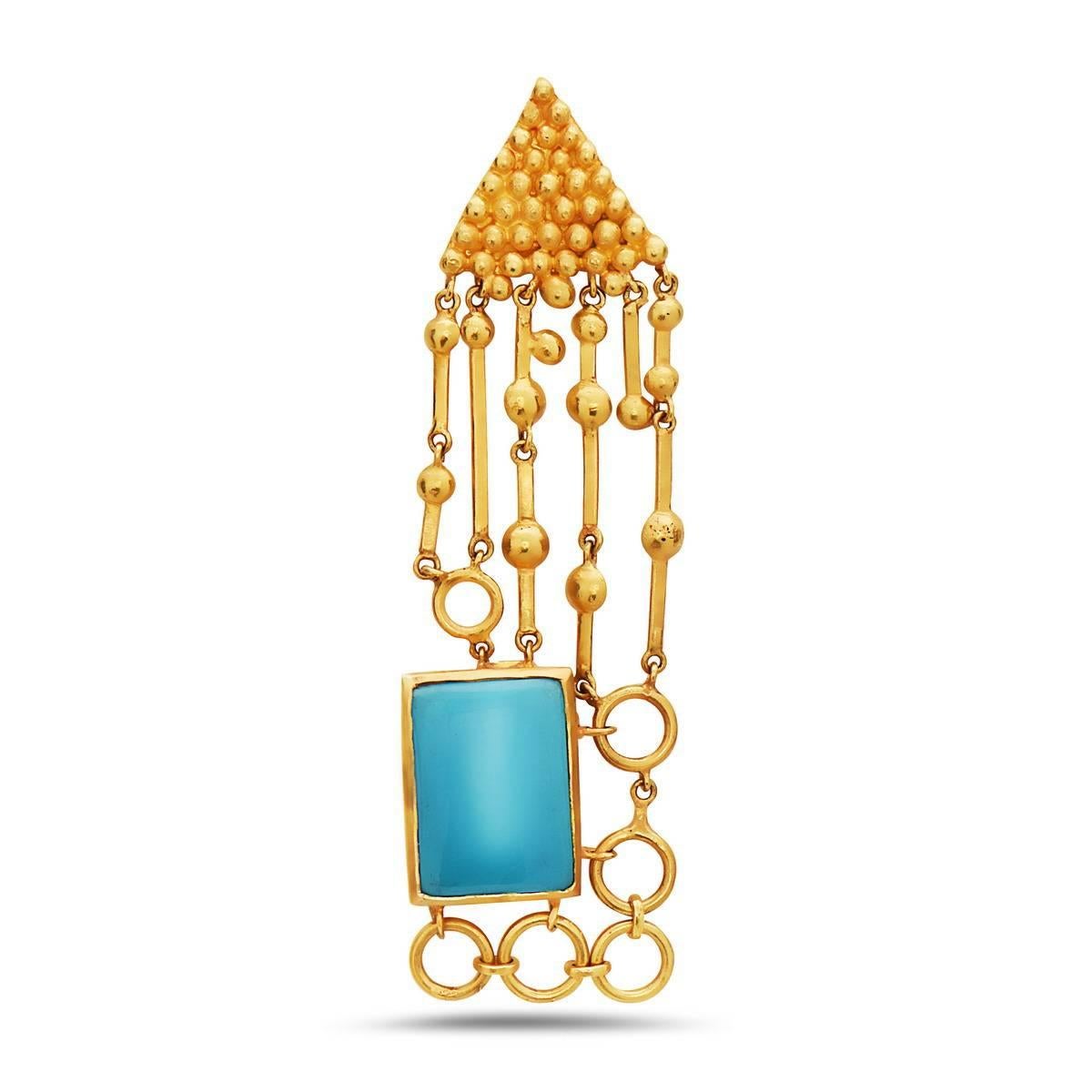 Turquoise Gold Earring In New Condition In New York, NY