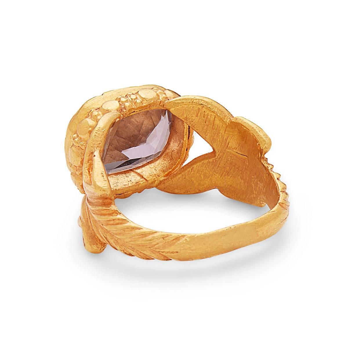 Antique looking beautiful hand carved Rose Amethyst Ring in 22K Yellow Gold.

Ring Size: 7.75 ( can be sized )

Gold: 10.58gms
Rose Amethyst: 4.8cts
