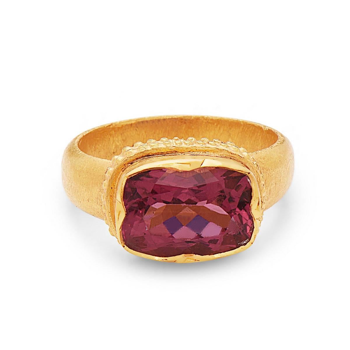 Art Nouveau Pink Tourmaline Ring in Gold