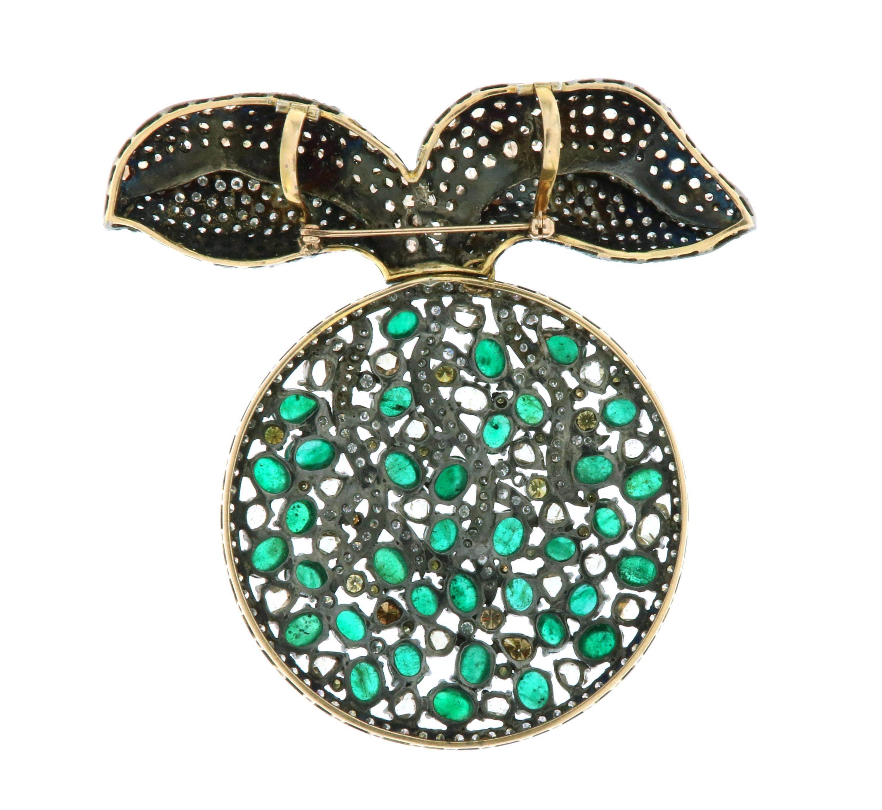 Super exotic looking Emerald and Diamond Brooch come Pendant. Add this to your collection and be ready to complimented everytime you wear this. This piece can be worn as a brooch and a pendant.

Diamond: 23.14CTS
EMERALD: 30CTS
