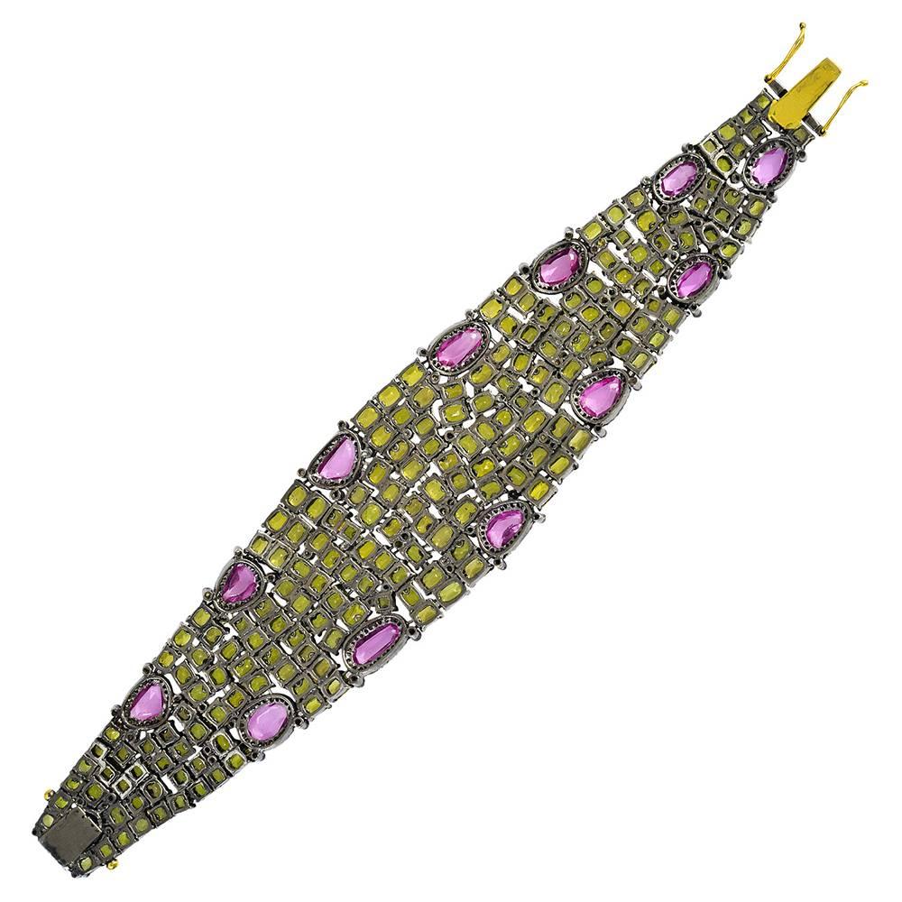 Moderne Rare bracelet de saphirs jaunes et roses en or 14k en vente