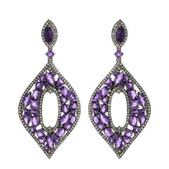 Mosaic Designed Amethyst Diamond Gold Earrings