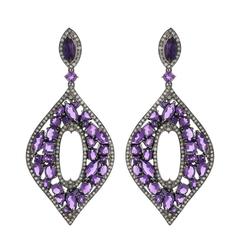 Mosaic Designed Amethyst Diamond Gold Earrings 1