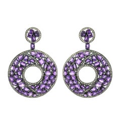 Boucles d'oreilles en or et argent avec améthyste et diamants