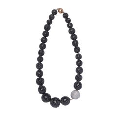 Black and White Diamond Ball Necklace Made In 14k Gold