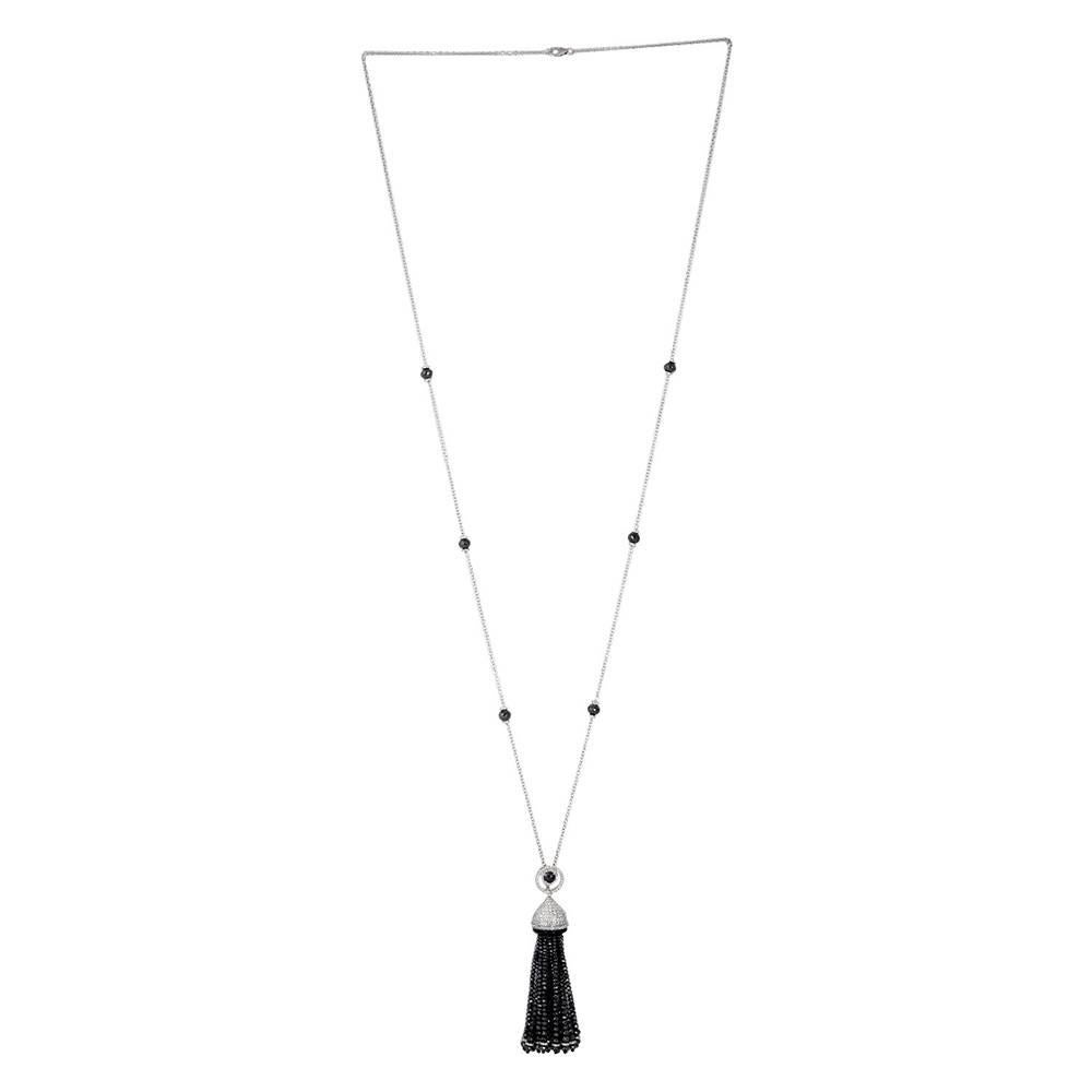 Black Onyx Tassel Necklace With Diamonds & Chain In 18k Gold For Sale