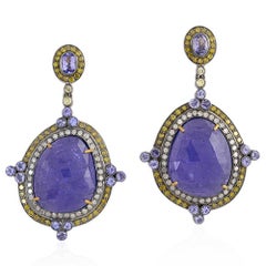 Tanzanite Earrings with White and Yellow Diamonds