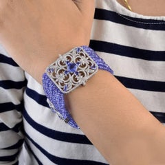 Tanzanite Tassel Bracelet With Diamonds In 18k Gold & Silver