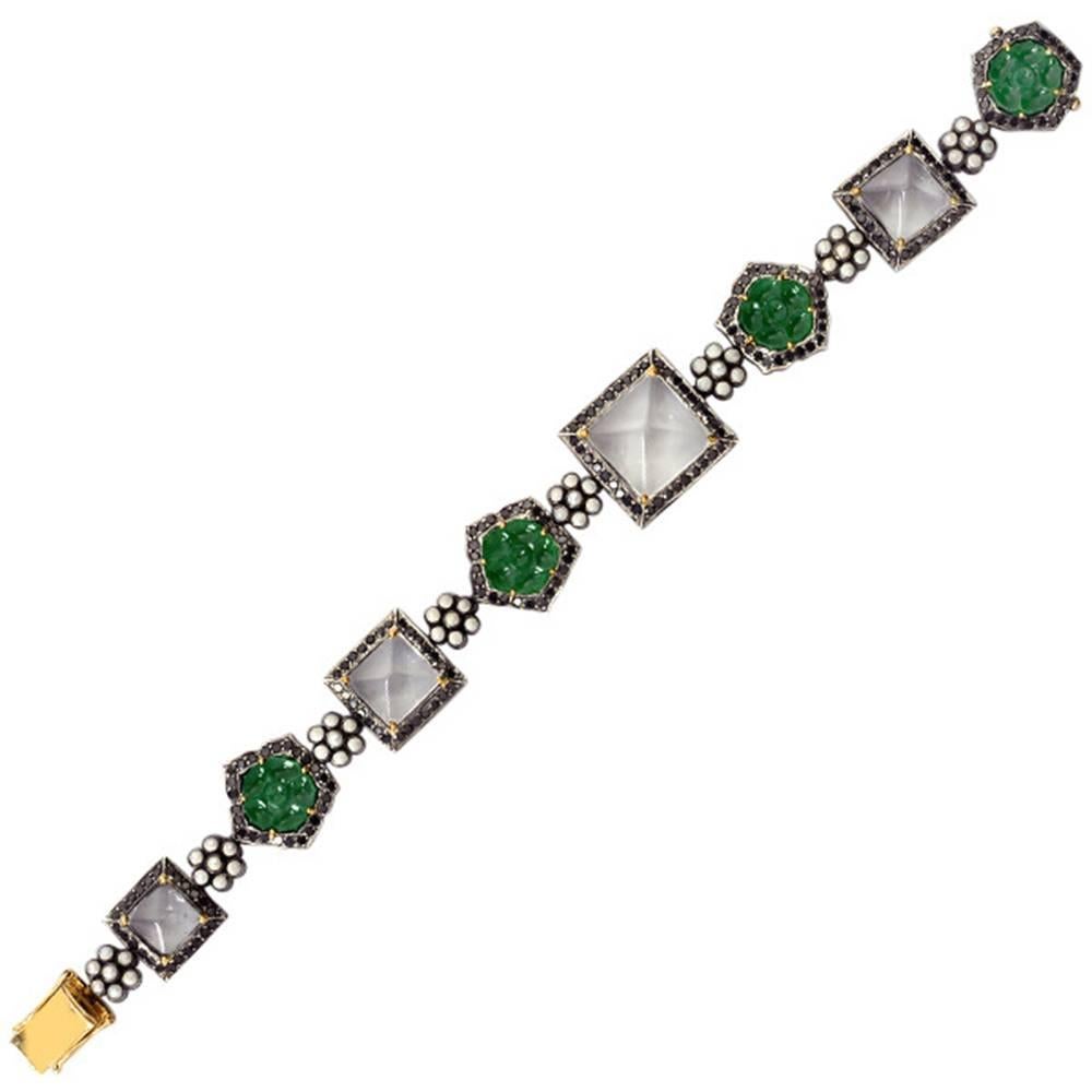 Jade-Diamant-Kristall- und Perlenarmband (Moderne) im Angebot