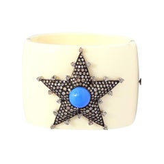 Bold and Beautiful Bakelite Bracelet with Diamonds and Turquoise