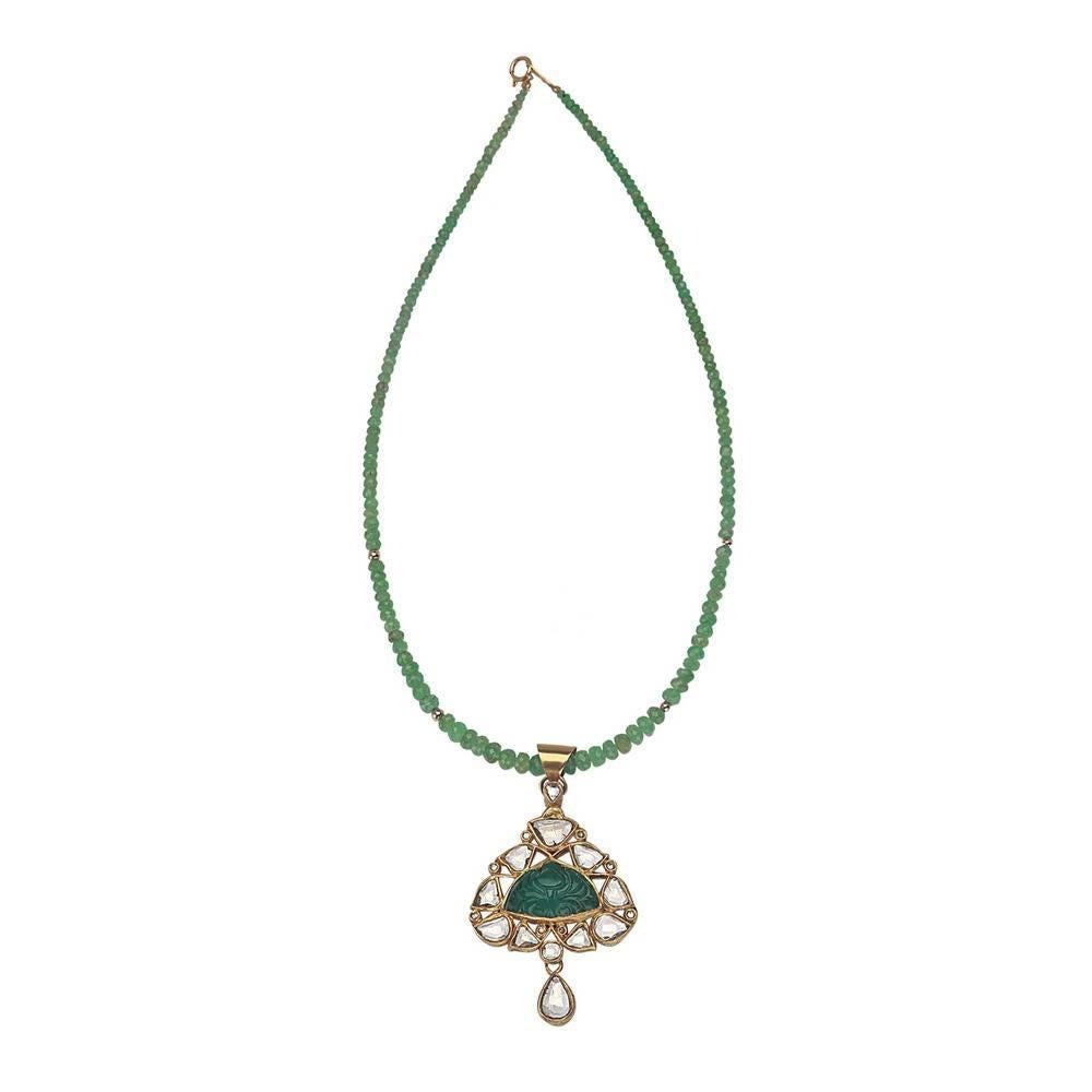 Carved Emerald Necklace with Polki Diamonds at 1stDibs | emerald polki ...