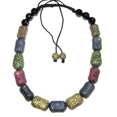 Mehrfarbiger Macrame-Choker aus Silber mit Saphiren, Tsavorit, Rubin und Rubin