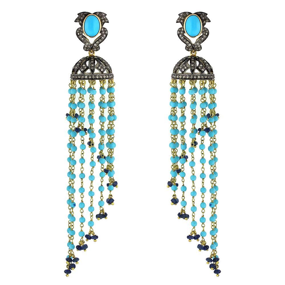 Diamond and Turquoise Tassel Earrings