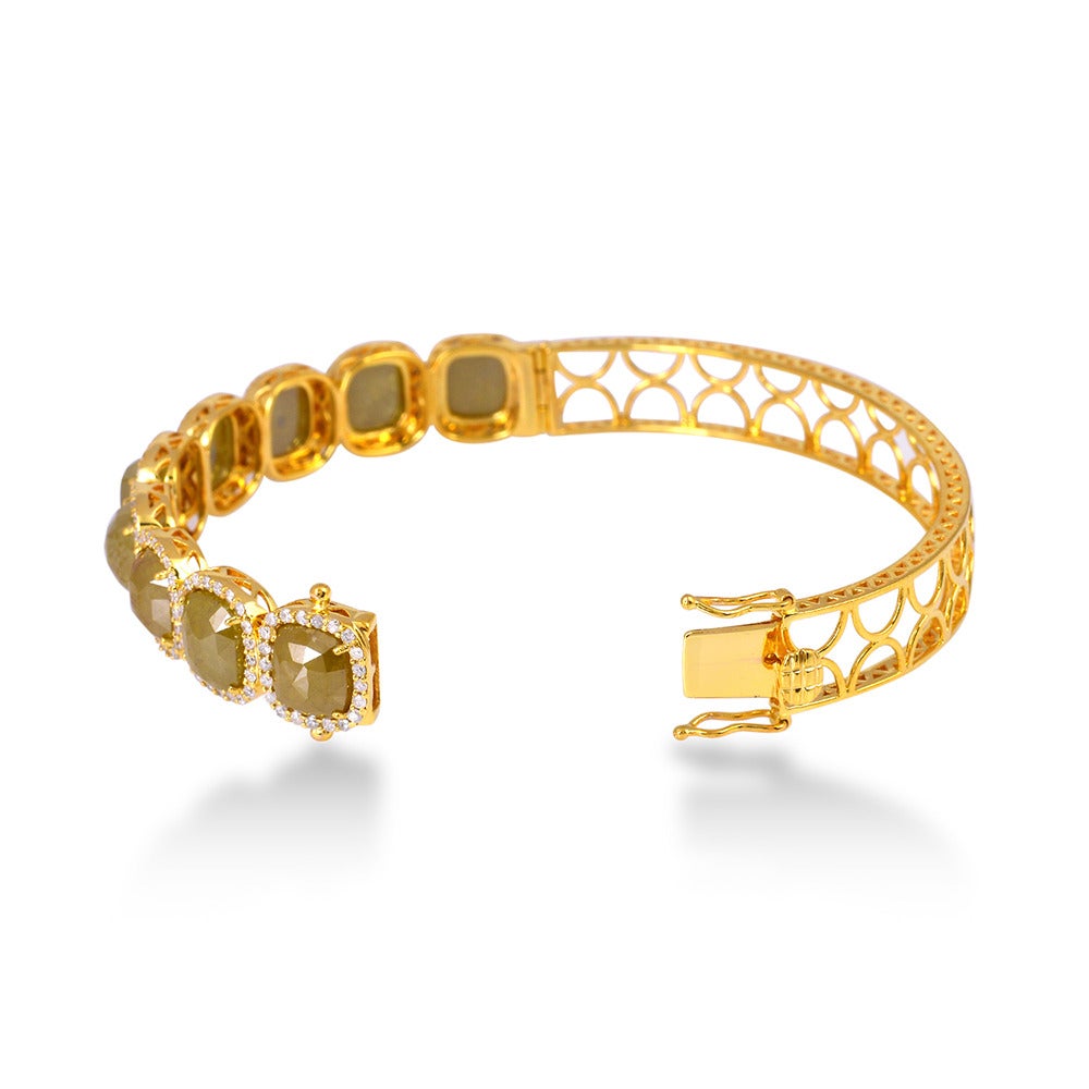 Women's Yellow Ice and Pave Diamond Gold Openable Bangle Bracelet