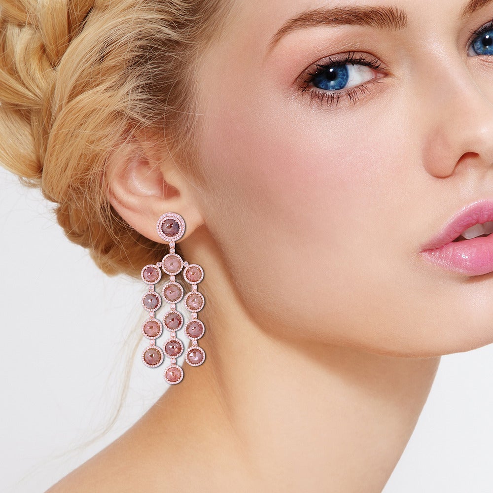 18k Rose Gold & Ice & Pave' Diamond Chandelier Earrings